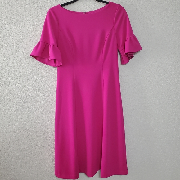 Jessica Howard Ruffle Sleeve Scuba Crepe Midi Dress Pink/Fuschia - Picture 3 of 7